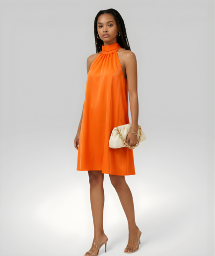 Elegantné áčkové šaty s vysokým golierom VICTORIA - oranžové